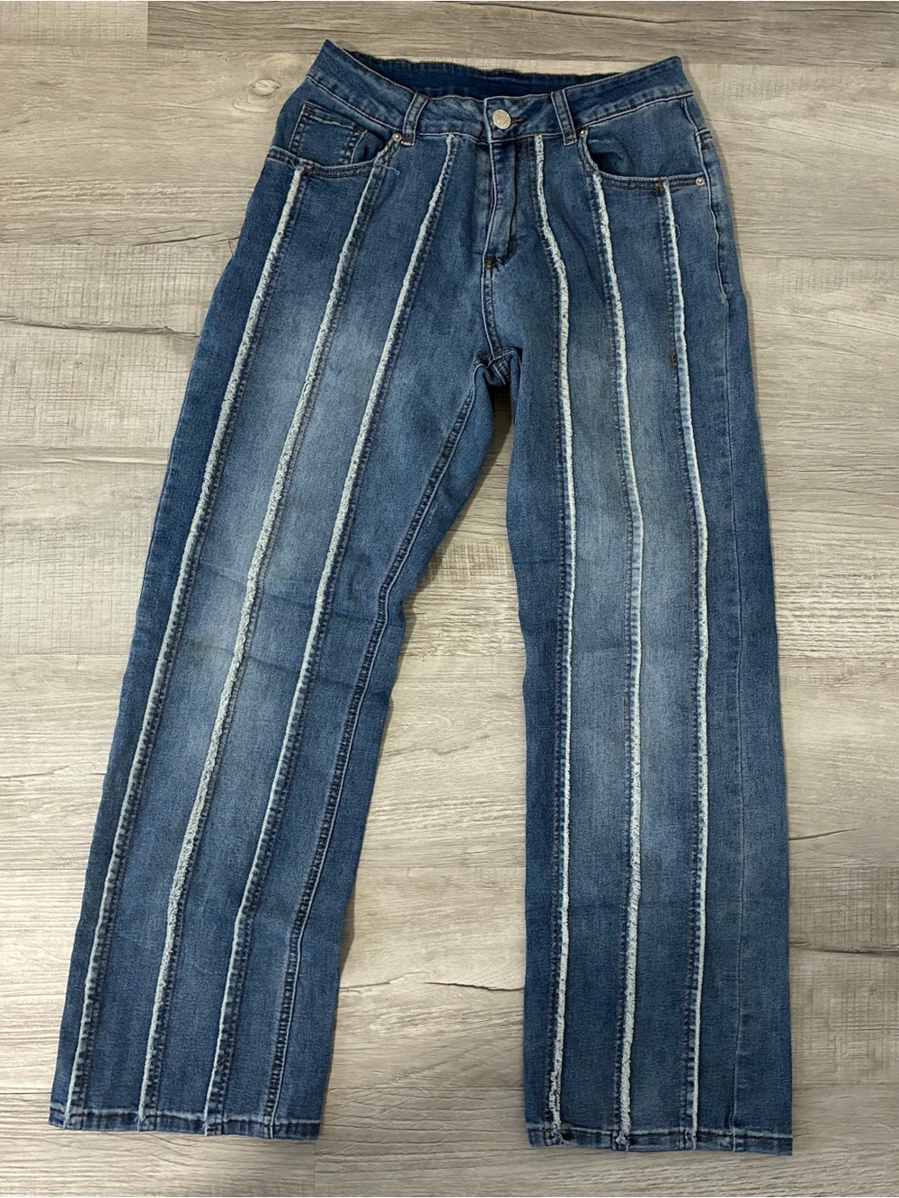 striped paneled jeans